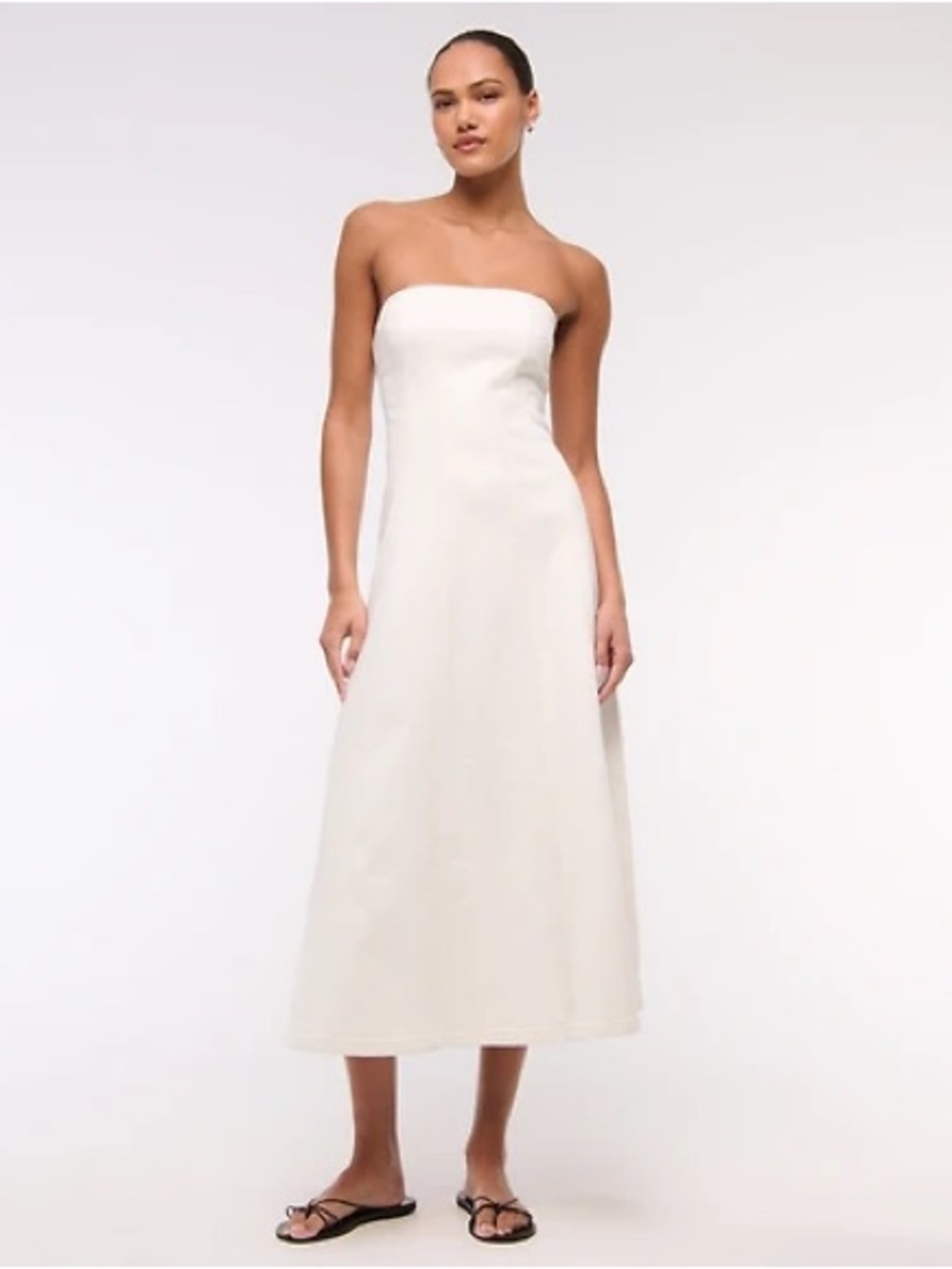 A&F Mila Strapless Denim Midi Dress in Cream MT